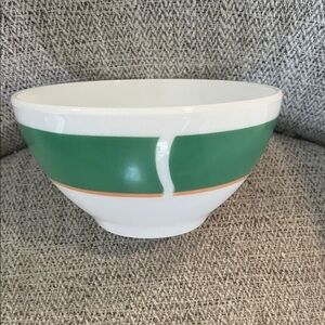 Vintage Arcopal France Milk glass bowl green orange striped 5”soup salad cereal